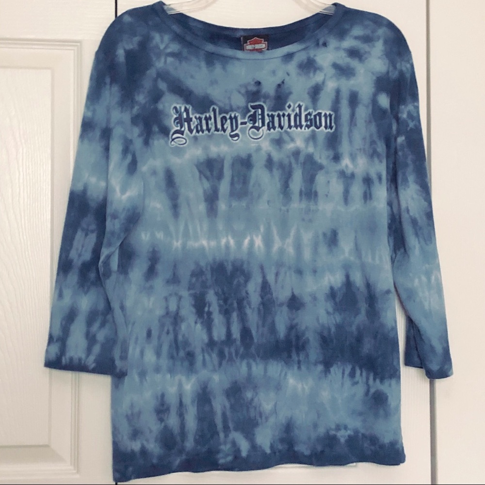 Harley Davidson Blue Tie Dye 3/4 Sleeves
